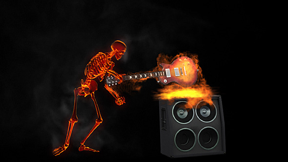 Fiery Skeleton Breaks a Guitar
