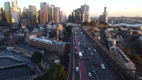 An Aerial View of the Western Distributor with Rush Hour Traffic to and from the City Centre
