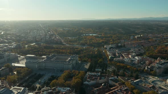 Panoramic Aerial Footage of Historic Royal Palace and Its Gardens Around alt