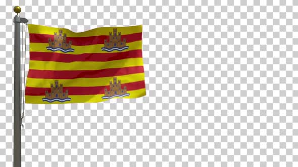 Ibiza Flag (Spain) on Flagpole with Alpha Channel - 4K alt
