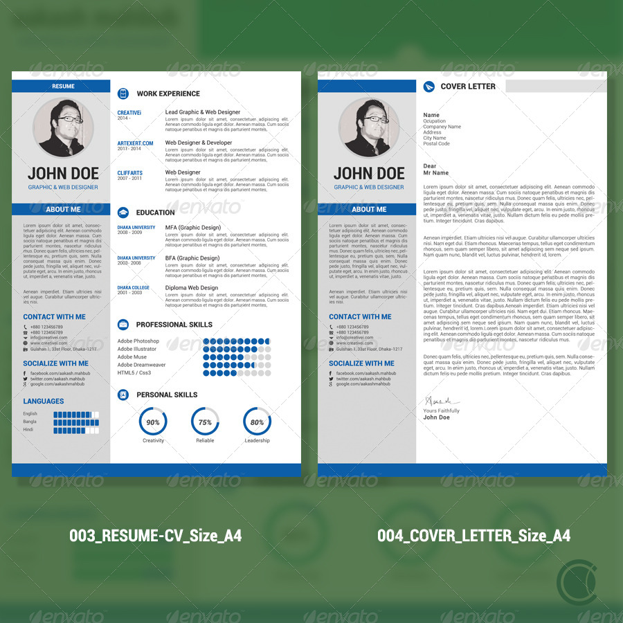 Resume/CV & Cover Letter, Print Templates | GraphicRiver