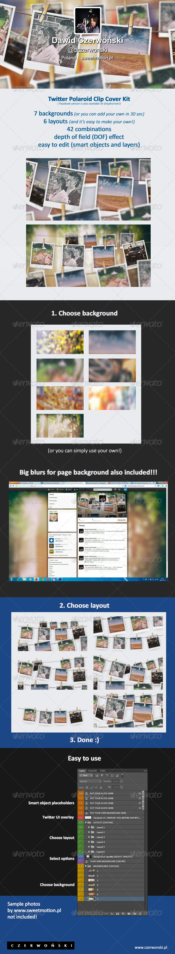 Twitter Polaroid Clip Cover + Background Kit - Twitter Social Media