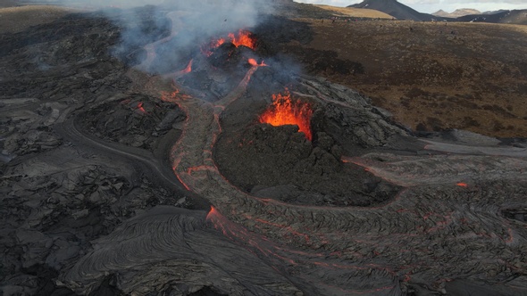 Aerial view Above lava eruption volcano, Mount Fagradalsfjall, Iceland alt