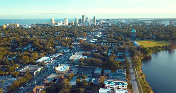 4K Aerial Video of Downtown Skyline along 4th Street North in St Petersburg, FL alt