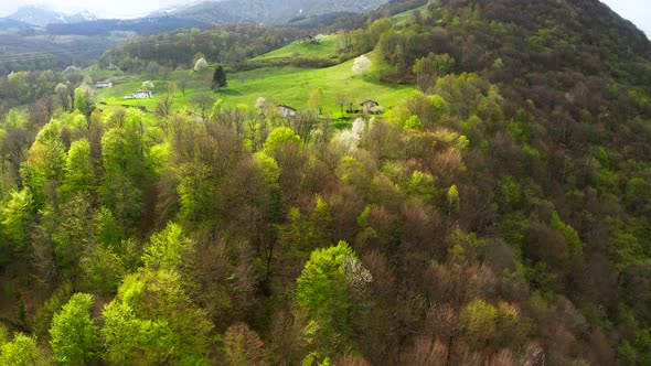 Aerial Video of the Small Town of Pasturo in Lombardy North Italy Showing Mountain Panorama Forest alt