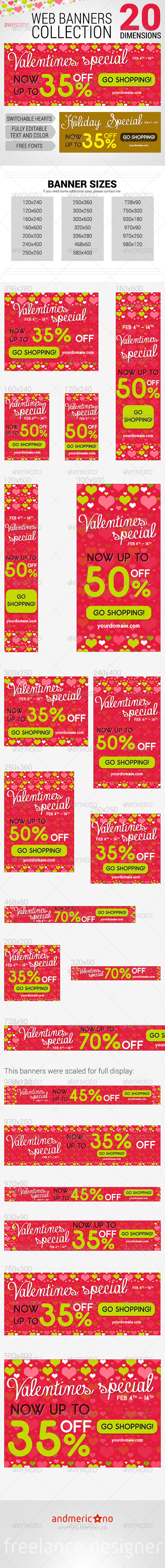Valentines Day Banners - Banners & Ads Web Elements