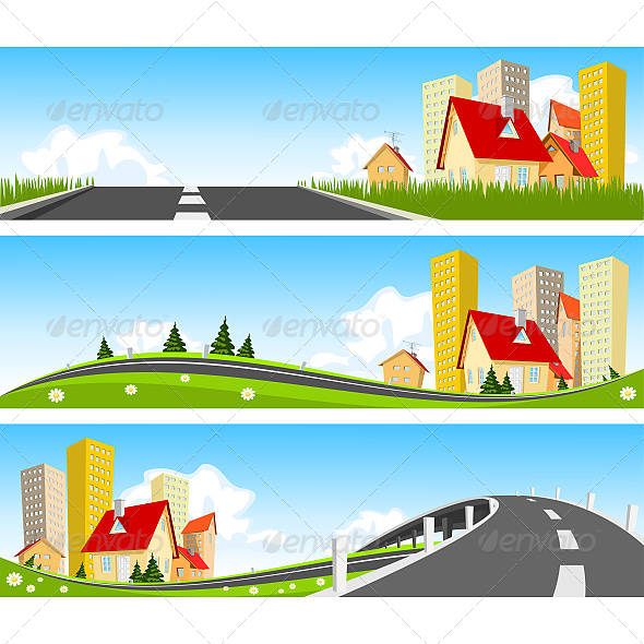 City and Way Through Nature Banner - Nature Conceptual