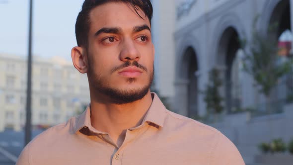 Extreme Closeup Male Serious Sad Face Attractive Young Successful Pensive Bearded Arab Business Man alt