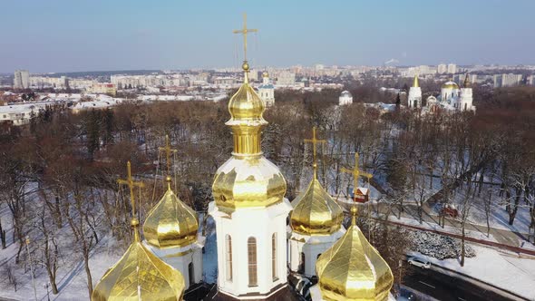 The Chernigov City at the Winter Aerial Panorama View alt