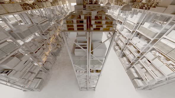 Flight through the huge warehouse with infinite packages amount. Loopable. HD alt