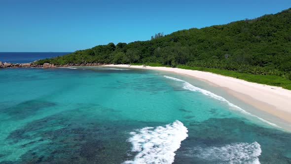 Anse Cocos Beach La Digue Island Seyshelles Drone Aerial View of La Digue Seychelles Bird Eye View alt
