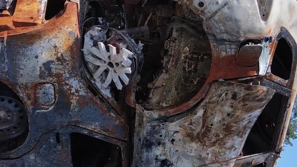 Vertical Video of Destroyed and Shot Cars in the City of Irpin Ukraine alt