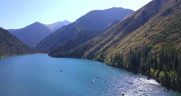 Kolsay Lake Among Green Hills and Mountains. alt