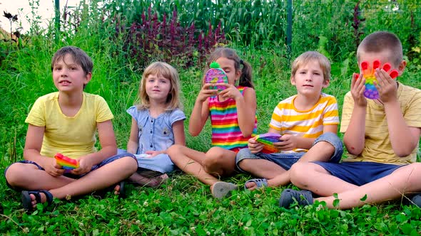 Children on the Grass Play Pop It alt