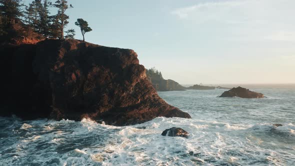 Aerial View of Ocean Waves Break on Rocks at Sunset Blue Sea Waves  Oregon alt