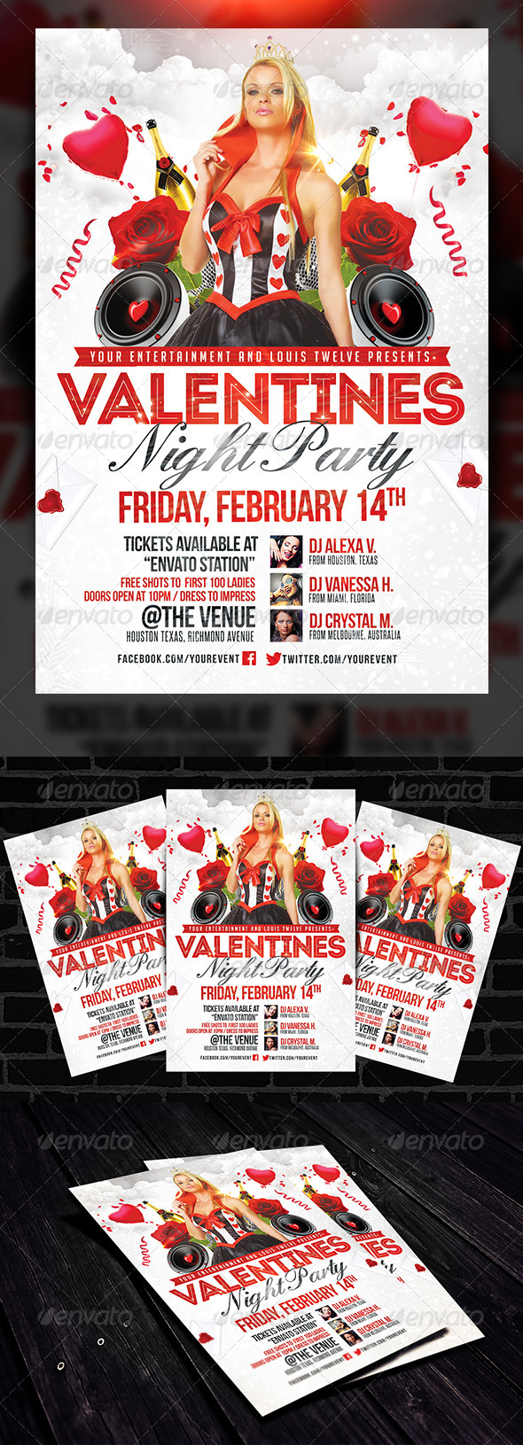 Valentines Night Party Flyer Template - Clubs & Parties Events