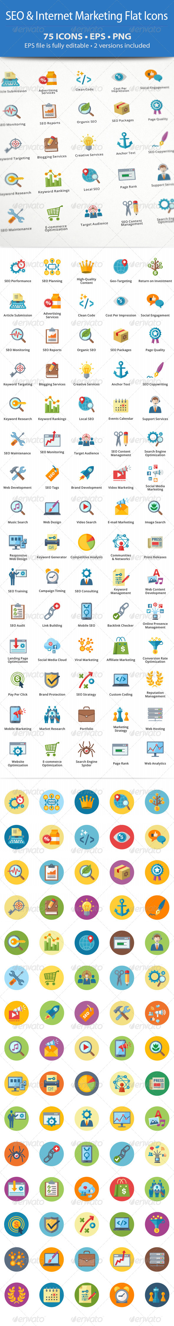 SEO & Internet Marketing Flat Icons - Business Icons
