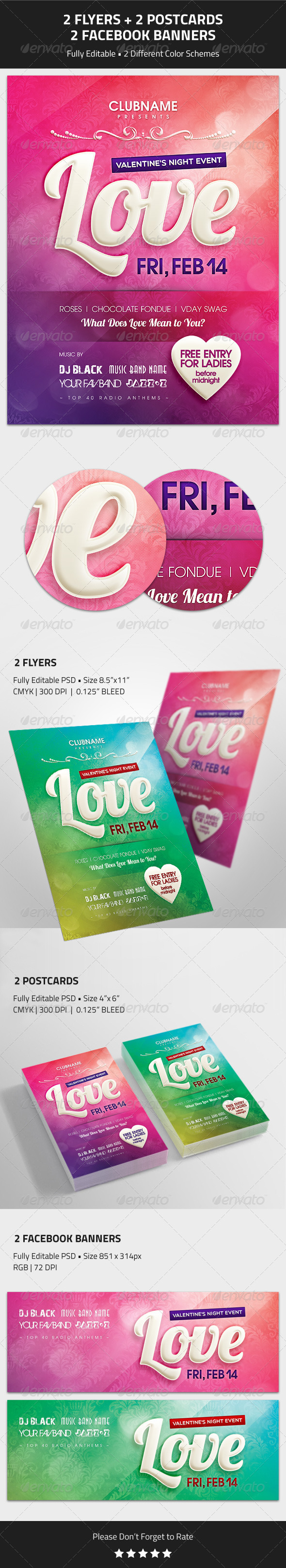 Valentine's Day Event Flyer, Postcard, Banner - Events Flyers