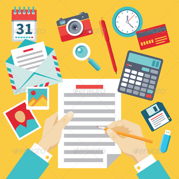 Document with Hands and Icons - Business Conceptual
