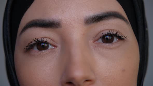 Sad Young Muslim Woman's Eyes Close Up
