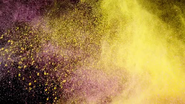 Pink and yellow powder explosion on black alt