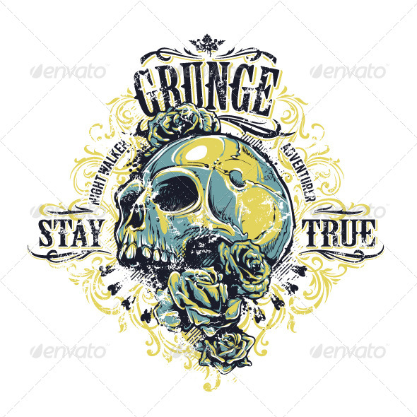 Grunge Skull Print - Vectors