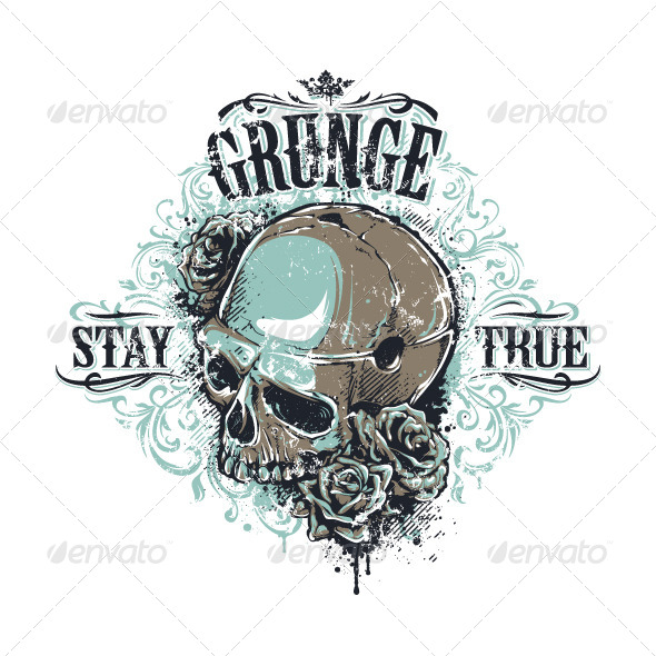 Grunge Skull Print - Vectors