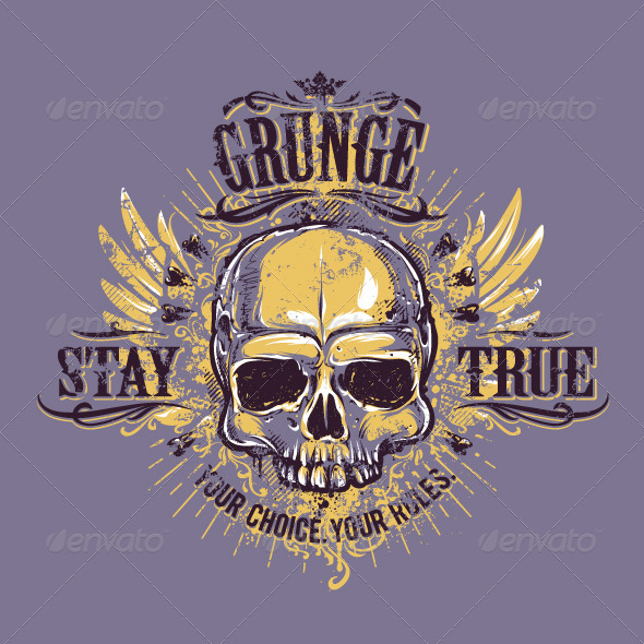 Grunge Skull Print - Vectors
