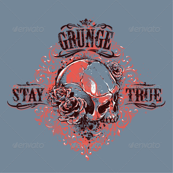 Grunge Skull Print - Vectors