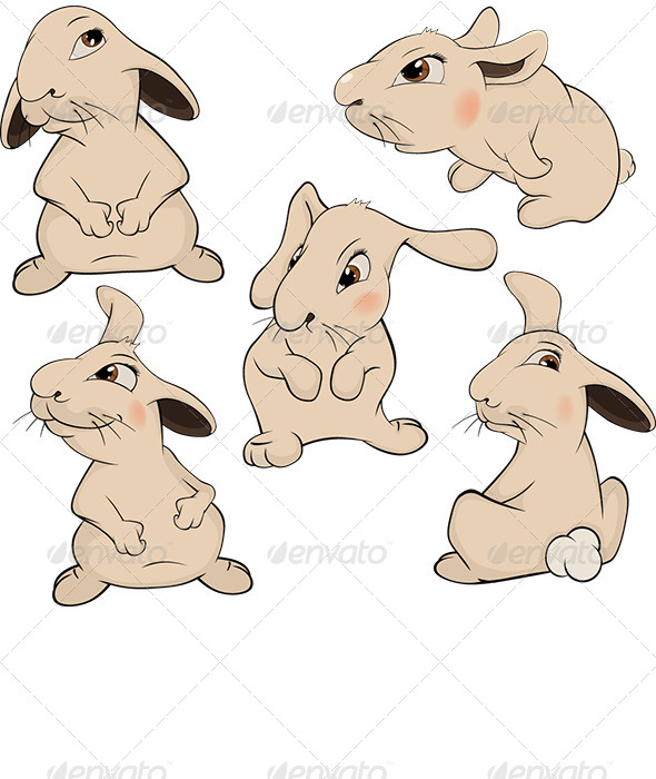 Rabbits Set Cartoon - Animals Characters