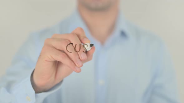 Customer Service, Writing on Transparent Screen alt