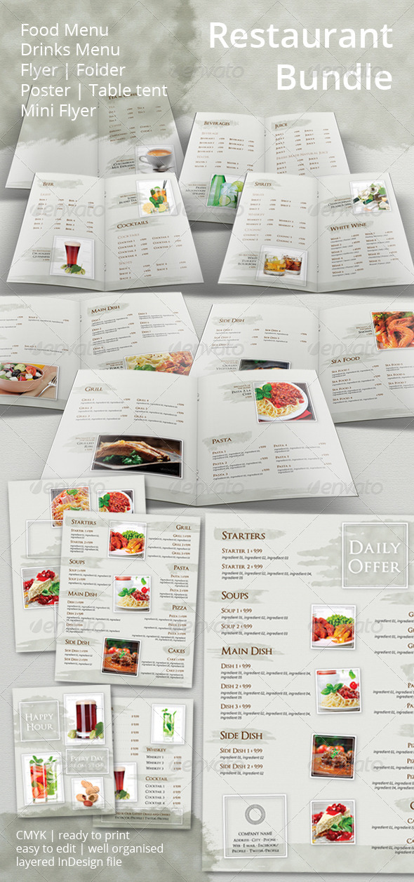 Restaurant Menu and Promotional Set Bundle