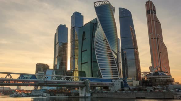 Business center Moscow City at sunset.