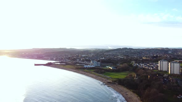 Beach and town Kirkcaldy aerial view, Fife, Scotland alt