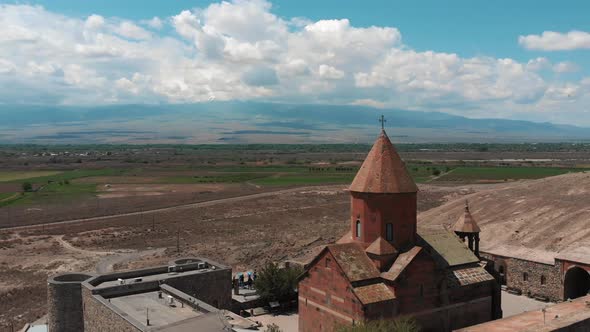 Aerial View of Legendary Monastery Khor Virap From Bird Eye View in Armenia