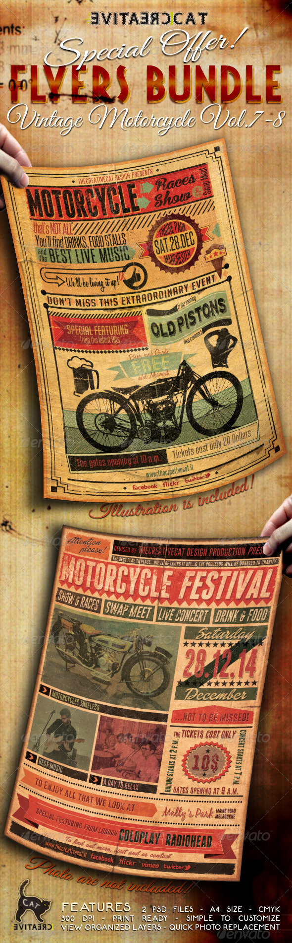 Vintage Motorcycle Flyer/Poster Bundle Vol. 7-8 - Events Flyers