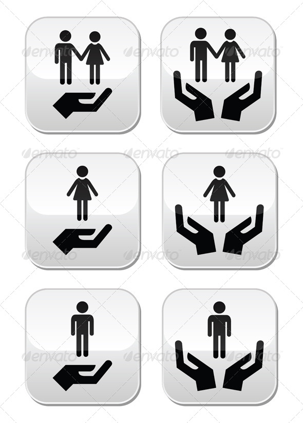 Couples with Hands Button Set - People Characters