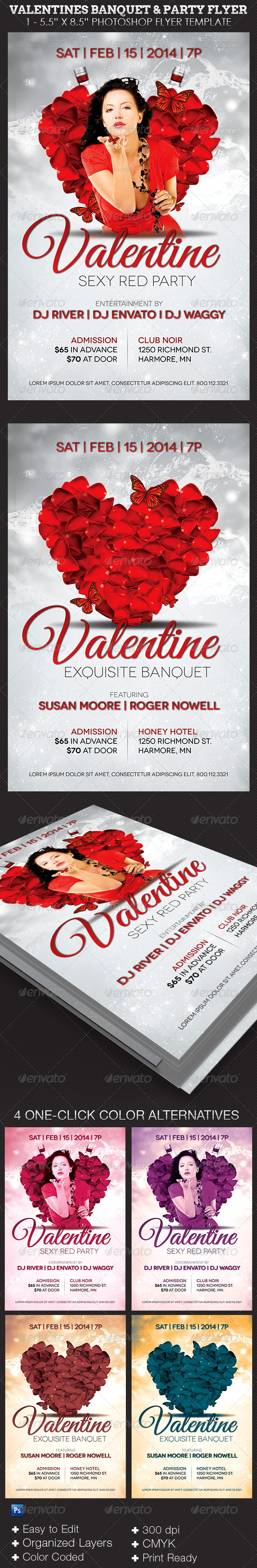 Valentines Banquet Party Flyer Template - Clubs & Parties Events