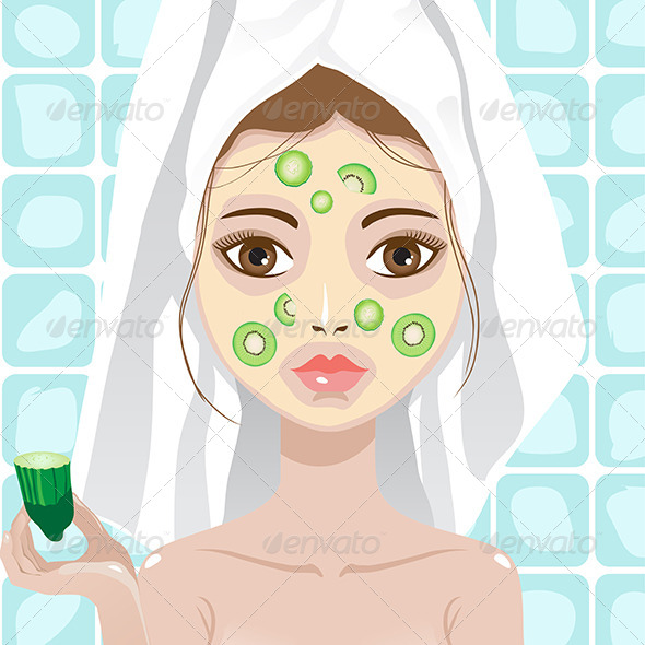 Girl with Cucumber and Kwi Facemask - People Characters