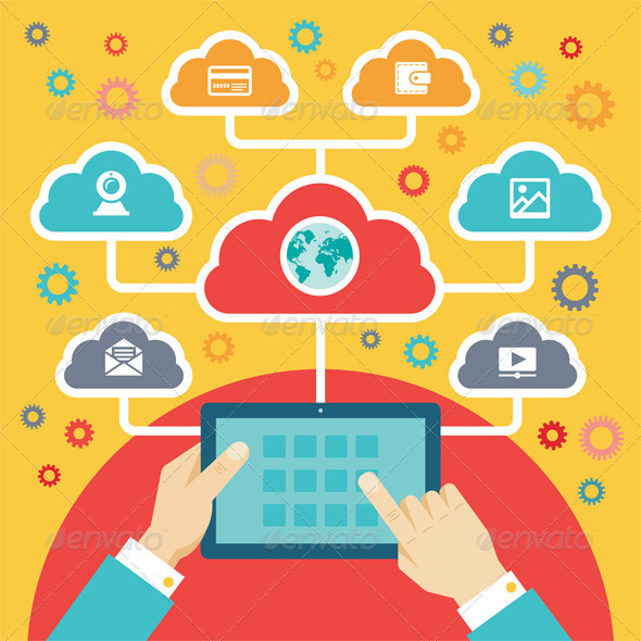 Tablet PC with Hands and Clouds - Web Technology