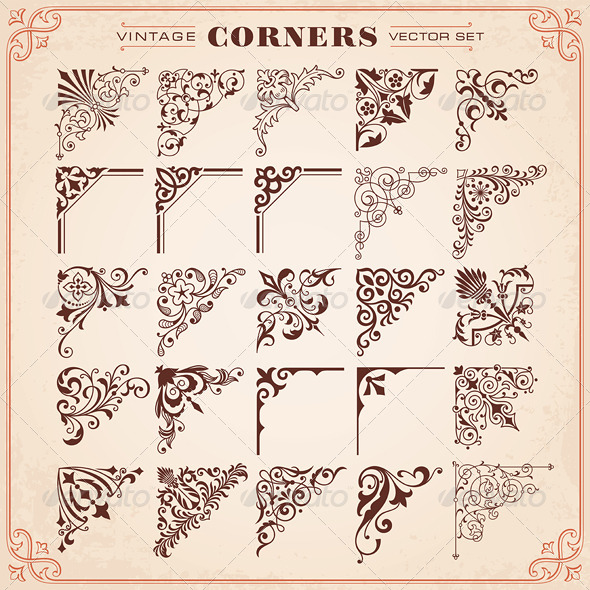 Vintage Style Design Elements Corners - Flourishes / Swirls Decorative