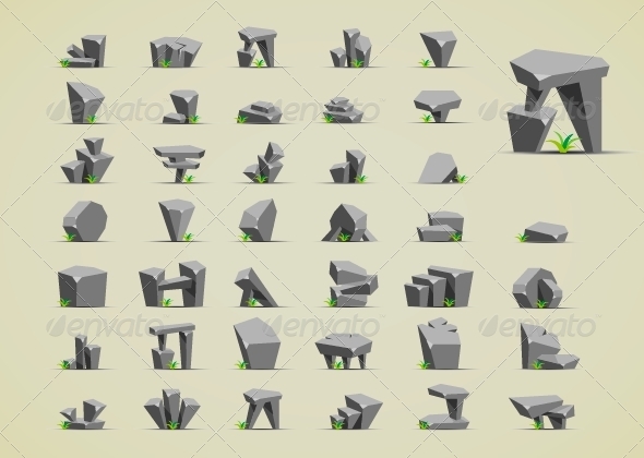 Stones with Grass - Sprites Game Assets