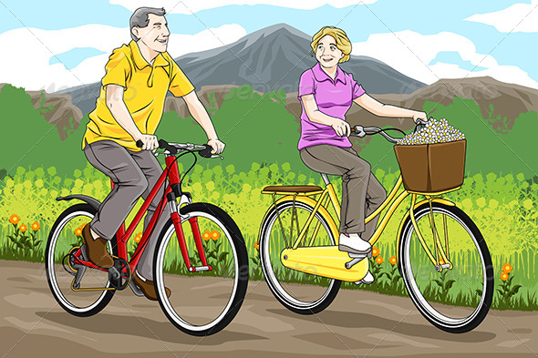 Seniors Riding Bicycles - Sports/Activity Conceptual