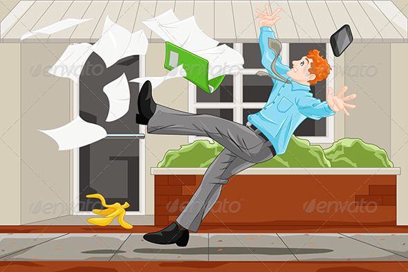 Businessman Slipping on a Banana Skin - People Characters