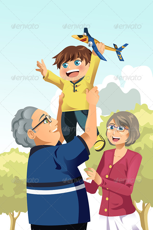 Grandparents and Grandson Playing - People Characters
