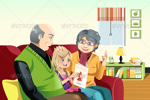 grandparents reading clip art