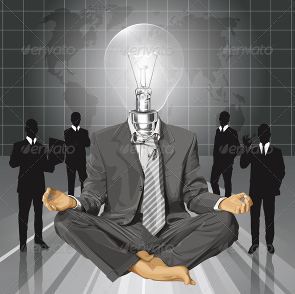 Lamp Head Businessman in Lotus Pose Meditating - People Characters