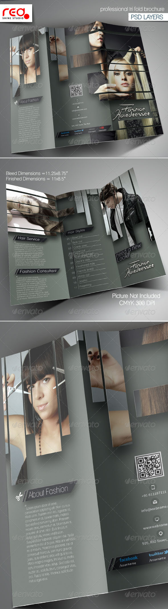 Hairdresser Salon Trifold Brochure Template - Brochures Print Templates