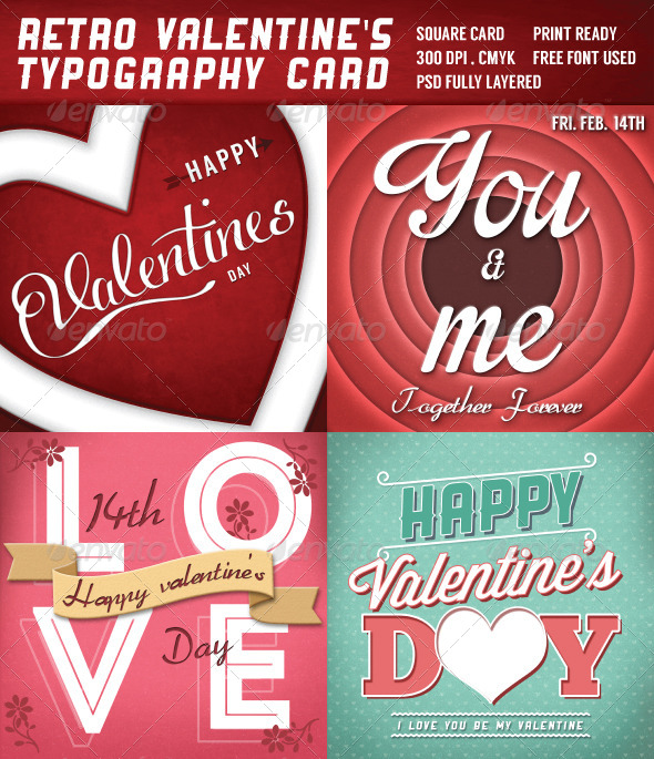 Retro Valentines Typography Cards - Miscellaneous Backgrounds