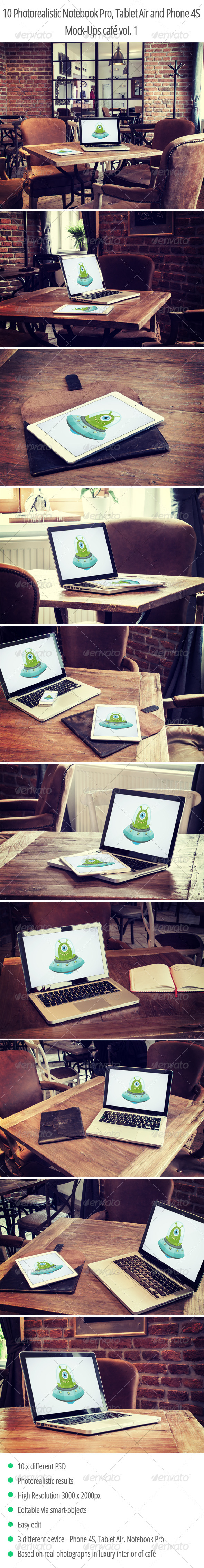 10 Photorealistic Device Mock-Ups in Cafe Vol.1 - Displays Product Mock-Ups